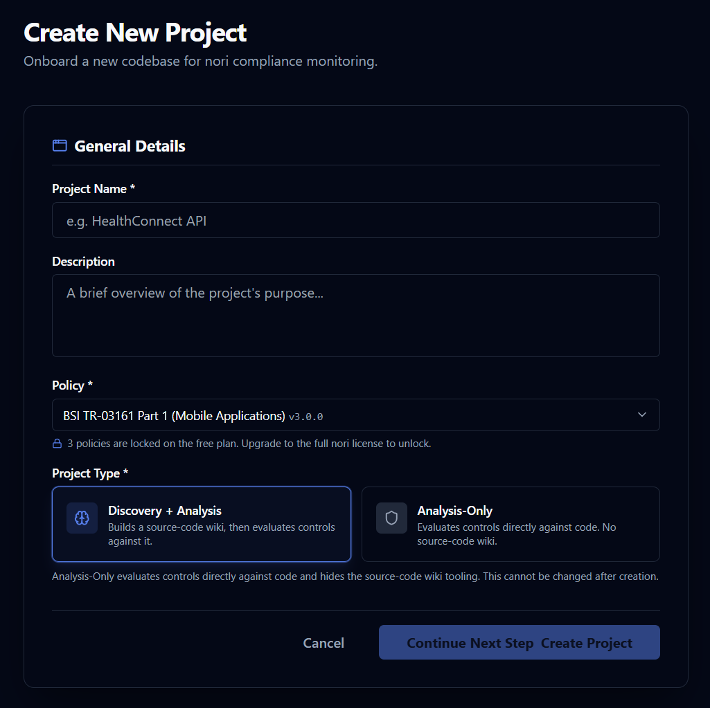 Create Project General Details